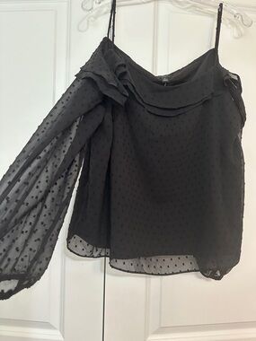 NWT Ann Taylor size XL Black Cold Shoulder Sheer Pin Dot Blouse